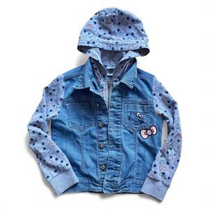 Hello Kitty Denim Jacket Hoodie Combo Girls Size 6 Y2K Cute Layered Kawaii